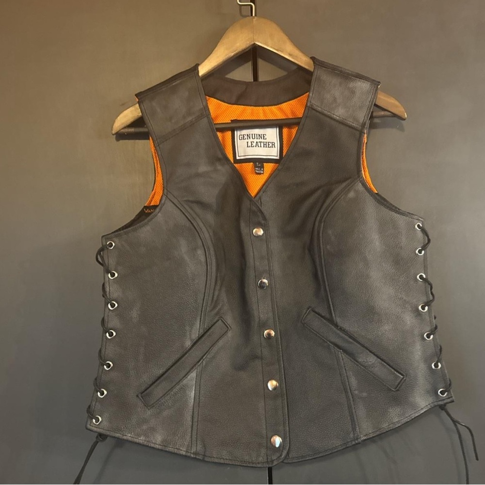 Vintage leather biker Vest L